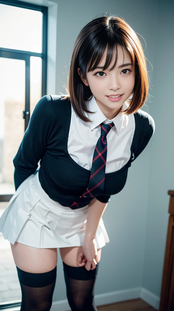 (8K, Highest quality, masterpiece:1.2, RAW Photos), One girl, (e schrl, Idol, beautiful girl, Baby Facenee socks:1.2, Skin Dentition:1.5), (Small beautiful butt:1.2, Thin thighs:1.2, Tight waist), Delicate skin, (night, (Dark Room)), Beautiful Bangs, nice, (Clothing and uniforms:1.3), (Attractive breasts:1.2), (Mouth closed:1.2, Beautiful Eyes, Fine grain, Detailed Iris, Beautiful Lips, Beautiful Nose, Beautiful Face), (primary color:1.5), (Beautiful sparkling eyes:1.3), (Detailed eyes and face:1.3, Professional photography techniques), (Detailed hands:1.2), (Gaze at the viewer, blush:1.2, Meaningful smile), (Perfect Anatomy:1.3), (Photorealism:1.3)