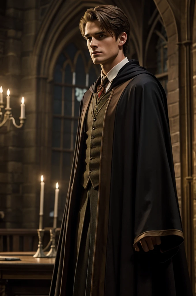 Guy in hogwarts with a big jawline with perfect features looking amazing