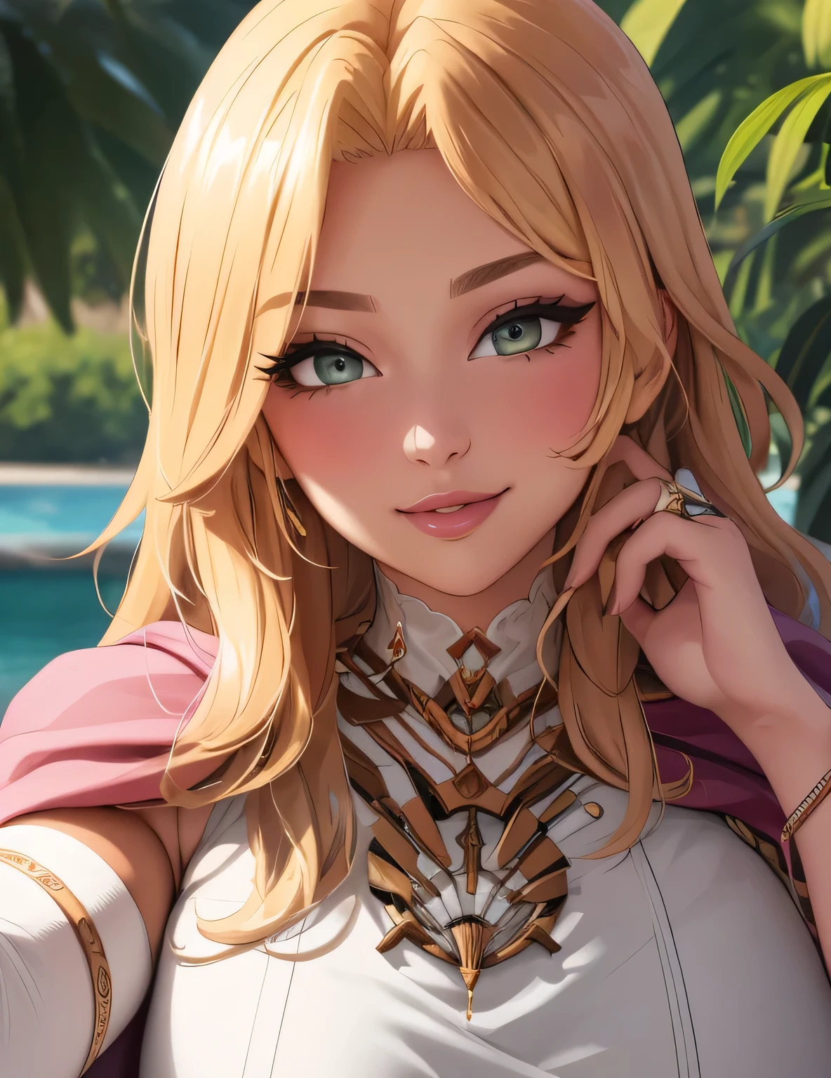 fe_elimine, gloves, white dress, elbow gloves, single glove, long dress, cape, jewelry, white gloves, armlet, bracelet, circlet, gold trim, (masterpiece, best quality, 8k, HD, ultra-detailed), realistic style, garden 2.0, looking at viewer 2.0, blushing, beautiful eyes, facing camera 2.0, face shot 2.0, very sexy smile 2.0, very luscious lips 2.0, facing camera 2.0, very heavy eyeshadow 2.0, very heavy makeup 2.0, very thick lips 2.0, very glossy lips 2.0, very pouty lips 2.0, lustrous skin 2.0, shiny skin 2.0, very beautiful 2.0, very curvy 2.0, very sexy 2.0, very thick 2.0, skindentation 2.0, very sexy smile 2.0, very luscious lips 2.0, facing camera 2.0, very heavy eyeshadow 2.0, very heavy makeup 2.0, round face, very thick lips 2.0, very glossy lips 2.0, very pouty lips 2.0, lustrous skin 2.0, shiny skin 2.0, very beautiful 2.0, very curvy 2.0, very sexy 2.0, very thick 2.0, very gigantic lips 2.0, very sexy smile 2.0, very luscious lips 2.0, very heavy eyeshadow 2.0, very heavy makeup 2.0, round face, very thick lips 2.0, very glossy lips 2.0, very pouty lips 2.0, lustrous skin 2.0, shiny skin 2.0, very beautiful 2.0, very curvy 2.0, very sexy 2.0, very thick 2.0, very toned 2.0, very sexy smile 2.0, very luscious lips 2.0, very toned 2.0, very toned 2.0, very sexy smile 2.0, very luscious lips 2.0, wide hips 2.0, very gigantic thighs 2.0, very small waist 2.0, very thick thighs 2.0, skindentation 2.0, very heavy eyeshadow 2.0, very heavy makeup 2.0, round face, very thick lips 2.0, very glossy lips 2.0, very pouty lips 2.0, lustrous skin 2.0, shiny skin 2.0, very beautiful 2.0, very curvy 2.0, very sexy 2.0, very thick 2.0, very gigantic breasts 2.0, very sexy 2.0, very gigantic lips 2.0, very thick thighs 2.0, hourglass waist 2.0, very close up shot 2.0, very close up shot 2.0, face shot 2.0, face shot 2.0, face shot 2.0, face shot 2.0, face shot 2.0, face shot 2.0, face shot 2.0, face shot 2.0, very close up shot 2.0, very close up shot 2.0, face shot 2.0