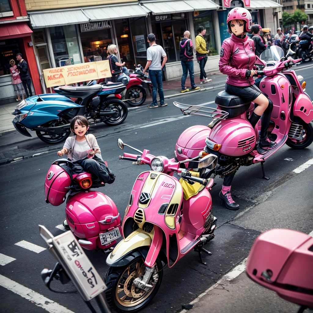 prompt: (chibi:1.4),(1motorbikepinkVespa:1.5),