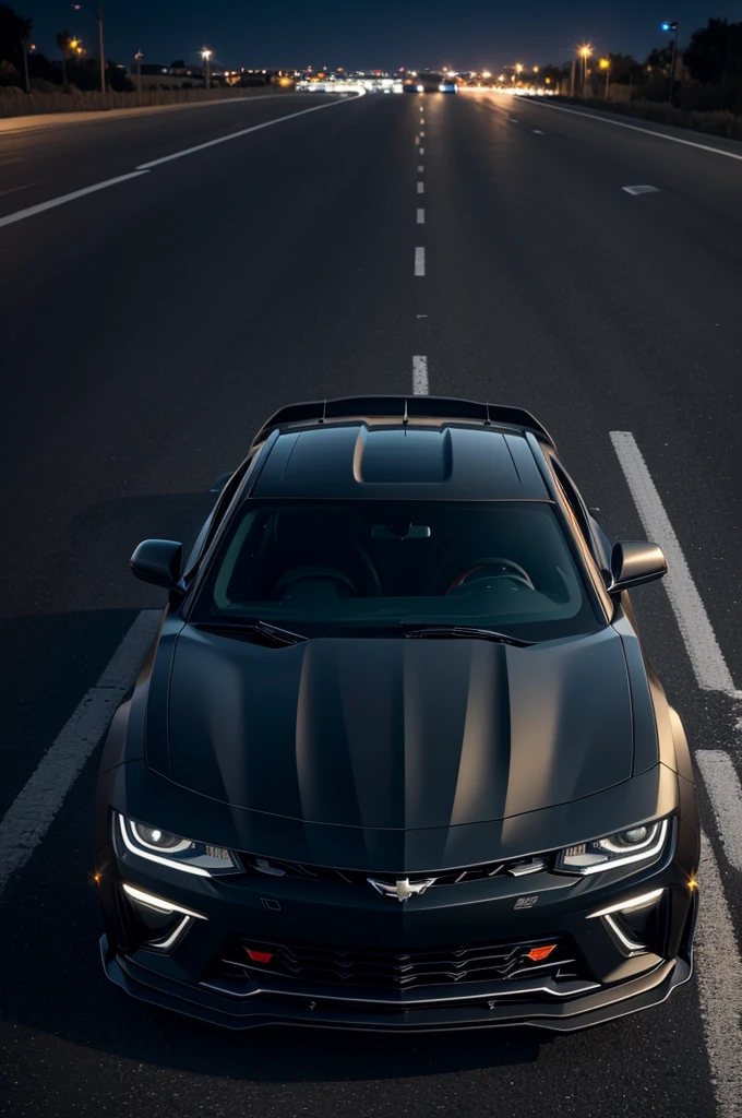 A black camaro at night in complete darkness, just the car&#39;s lights illuminating it, but I want the car to be beautiful and to be like a samp mobile server 