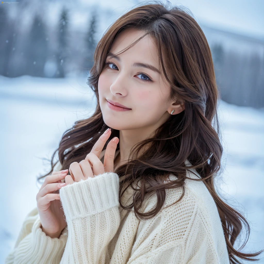 Beautiful mature woman with beautiful wavy long hair, Sexy Mature, Snowfield, Ultra-high resolution,(Realistic:1.4), ((Highest quality)), ((masterpiece)), (be familiar with),