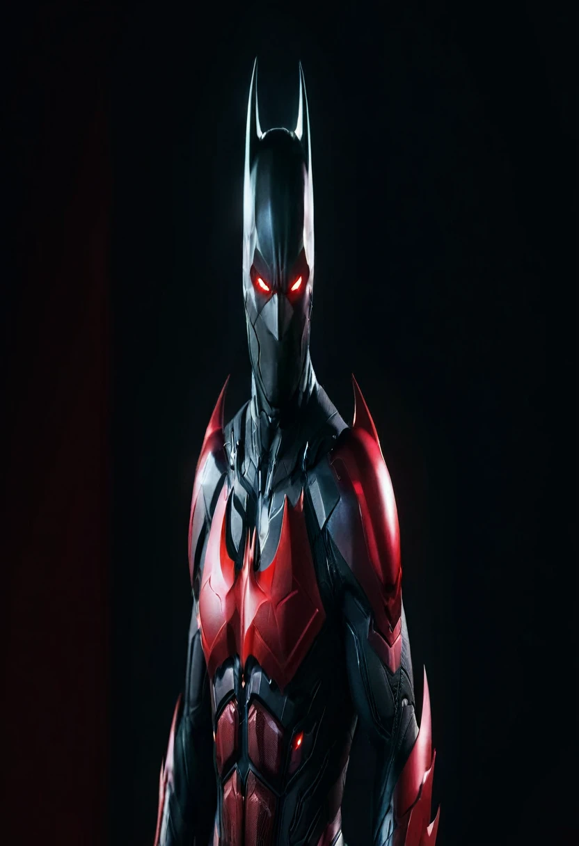 a close up of a man in a red and black suit, batman beyond, in batman : arkham knight, unreal engine character art, batman mecha, black and red armor, cyberpunk batman, black and red reflected armor, 8k render”, unreal engine', red armor, dwayne johnson as spiderbatman, ultimate octane render, from movie batman, amazing 8k character concept art