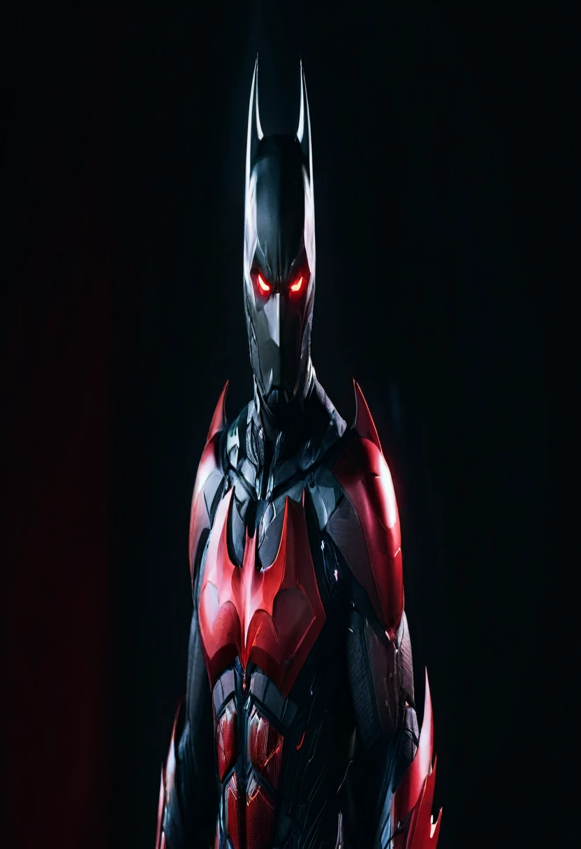 a close up of a man in a red and black suit, batman beyond, in batman : arkham knight, unreal engine character art, batman mecha, black and red armor, cyberpunk batman, black and red reflected armor, 8k render”, unreal engine', red armor, dwayne johnson as spiderbatman, ultimate octane render, from movie batman, amazing 8k character concept art