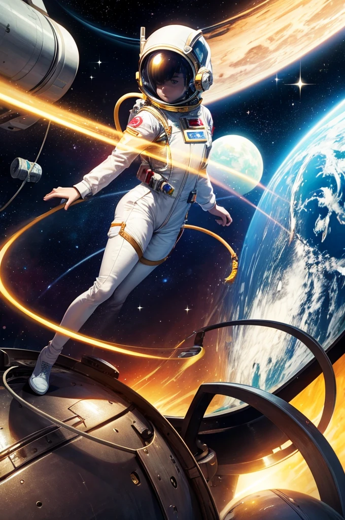 astronaute on planet pluton watch forward earth