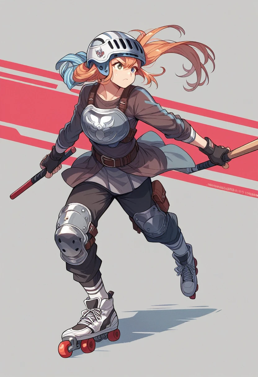 a girl
hockey stick
Armor
inline skates
High-tech tactical helmet
hockey hand launcher
sci-fi city
full-body shot
角色設計