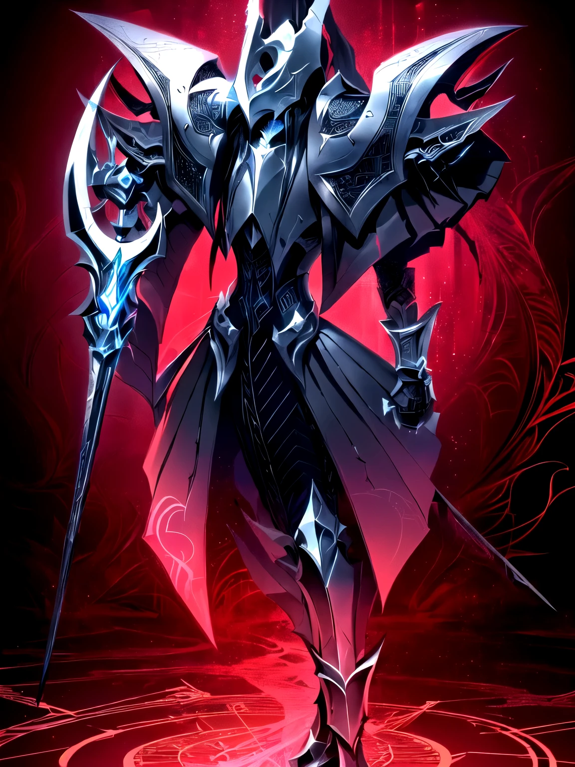 a drawing of a male character with sword and armor, whole body, karthus from league of legends,,color it, well drawn hyper contrast, clean line art, noble demon character design, Intense line art, clean linear, sharp line art, anime intricate cell shading, , complex fantasy character