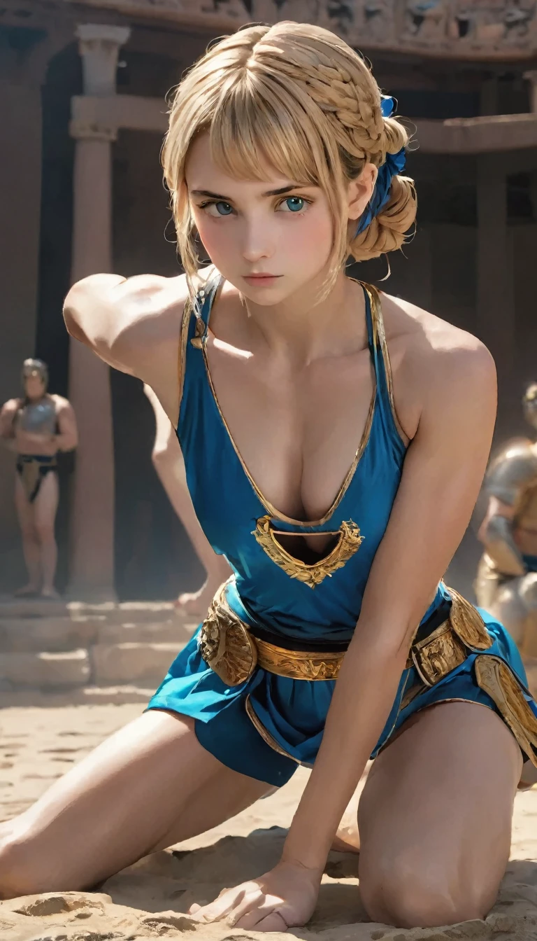 masterpiece,(Aesthetic style:0.7),1 girl,alone,Roman period, Pankration Champion, Muscular body, Sharp Eyes, Bad look in the eyes, Saber Tiger