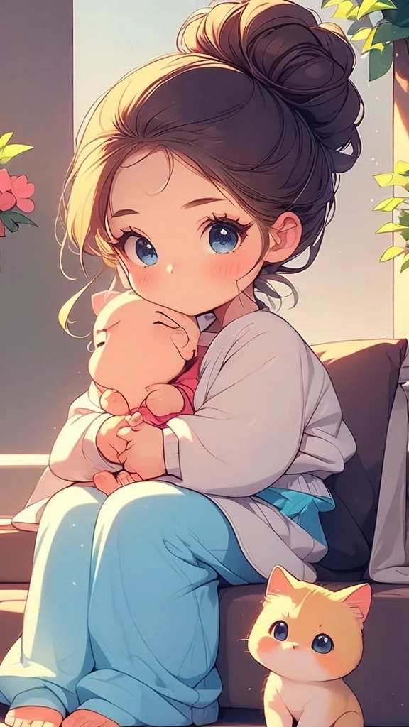 (masterpiece:1.2), (highest quality:1.2),, Curvy but slender body, perfect eyes, perfect face, perfect lighting, 1 girl, in the garden, （blouse），（Lady），（noble），（maid），（ponytail），（I can see my ankles），curly hair, fine clothes, detailed outdoor background, compensate, eye shadow, thick eyelashes, fantasy, looking at the viewer, whole body、blue sky、Bright and very beautiful face、young shiny glossy white shiny skin、the best beauty、the most beautiful bright blonde hair in the world、thin hair、long hair、Shining beautiful bangs、big shining blue eyes、Very beautiful and lovely 18 years old, the most beautiful girl in the world、small breasts