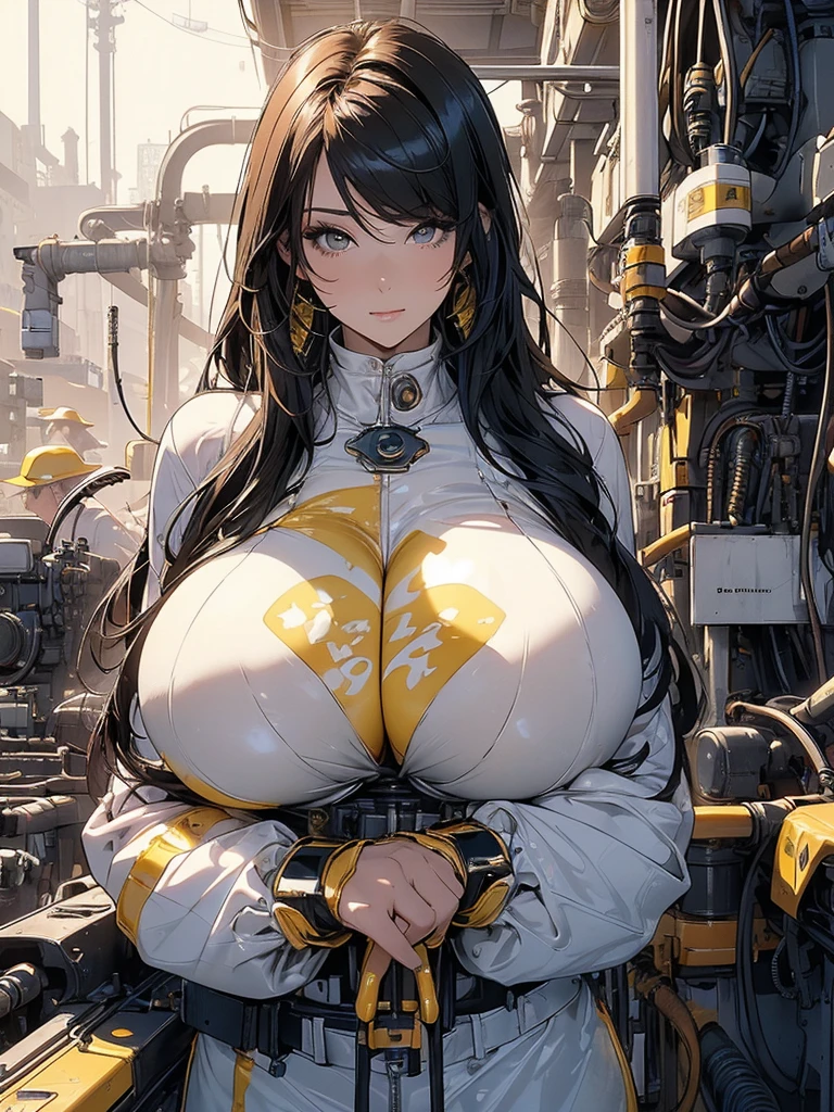 (masterpiece, Highest quality, 32K Wallpapers, Very detailed,portfolio), One girl:1.2, breast enhancement、More Angles、highlight、Detailed face、Very talented、((yellow latex suits)), (The most complex machine), (Genius Mechanic),(Overall colorful), ((Huge breasts:1.6)),Complex full body bondage with machinery:2.0、BDSM:1.4, nsfw