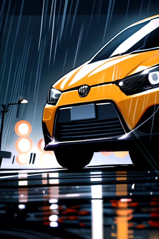 Car on the road in the rain 
