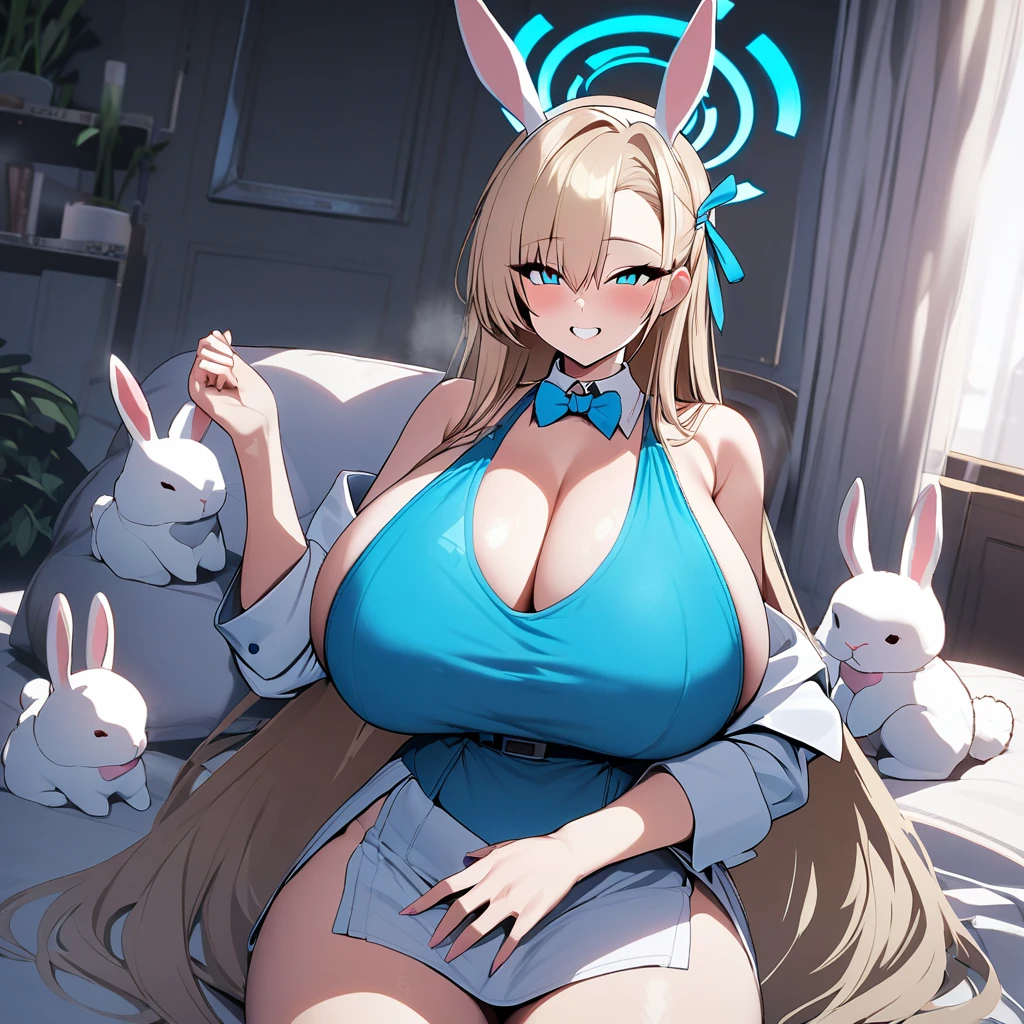 asuna(blue archive),1girl,solo,halo,bunny,Females in heat,super huge breasts,looking at viewer