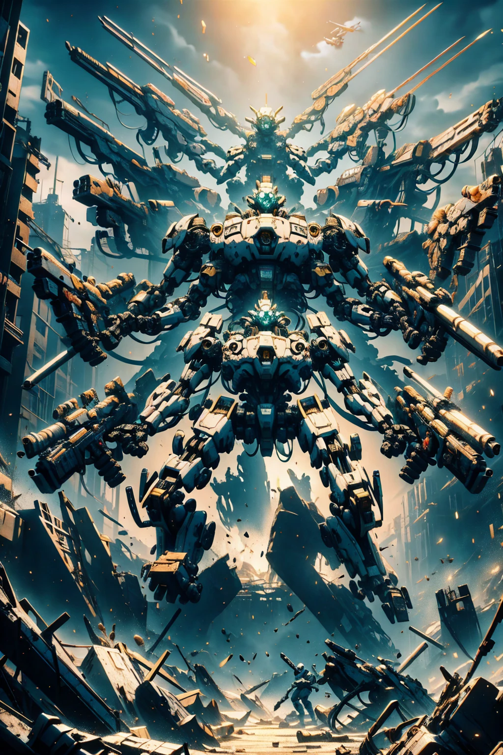 Heavy mecha double shoulder gun mecha design