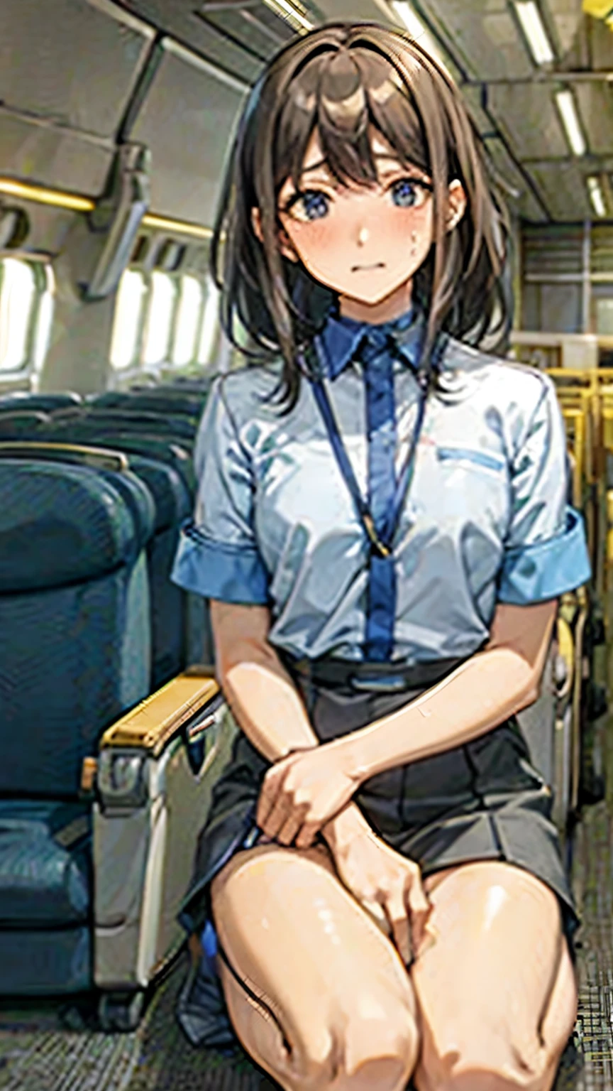 Skirt lift,Cabin Crew、Embarrassed face,Medium Hair,Straight Hair,Video cover,Spread your legs 180 degrees:1.5,Kneel,oily skin,sweat skin