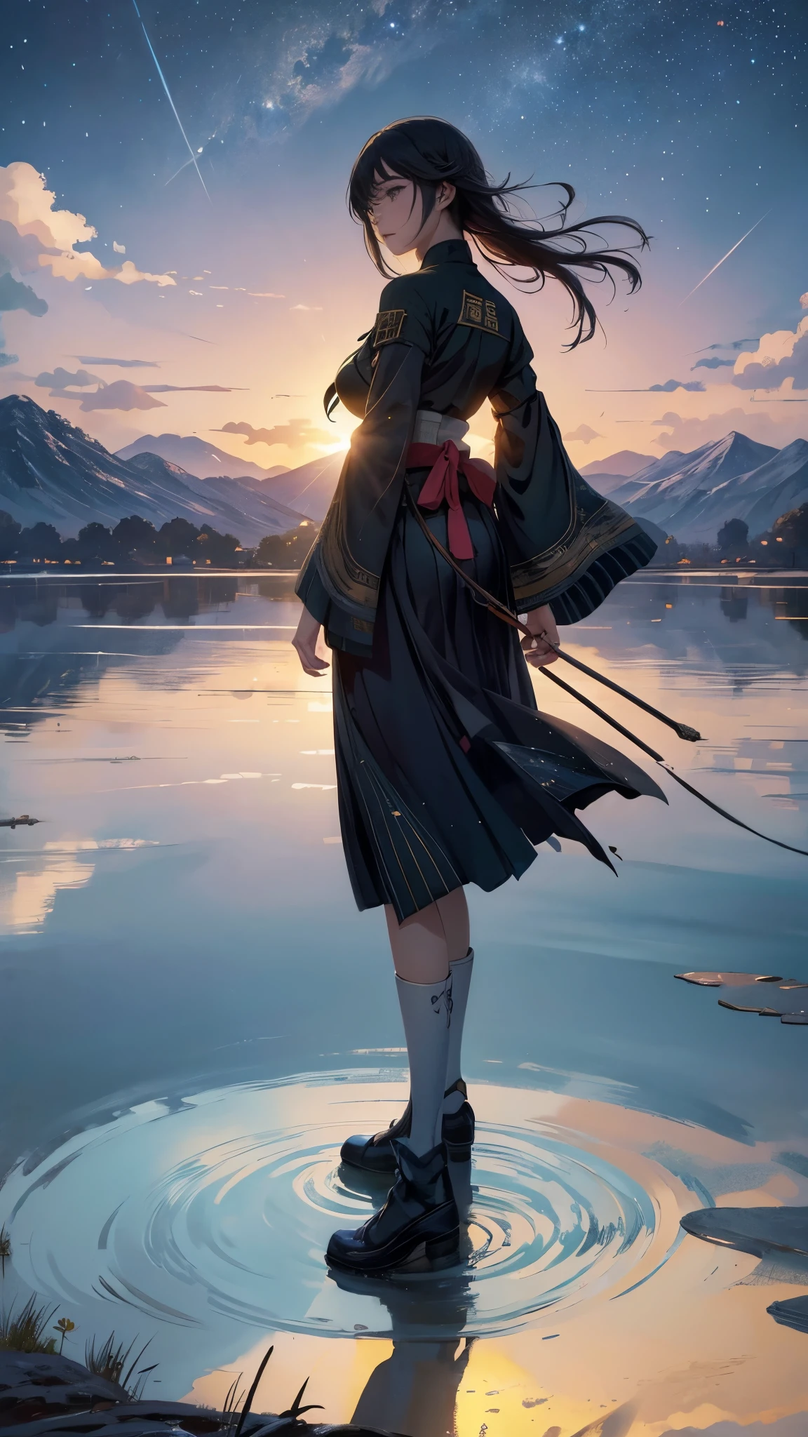High quality masterpiece、landscape、Bright starry sky、Pixiv、Concept Art、Lofi Artスタイル、reflection。Xin Haicheng、Lofi Art、Beautiful anime scene、アニメlandscape、詳細なlandscape - 幅672、Xin Haichengのスタイル、Xin Haichengのスタイル、Enhanced Details、Japanese countryside、