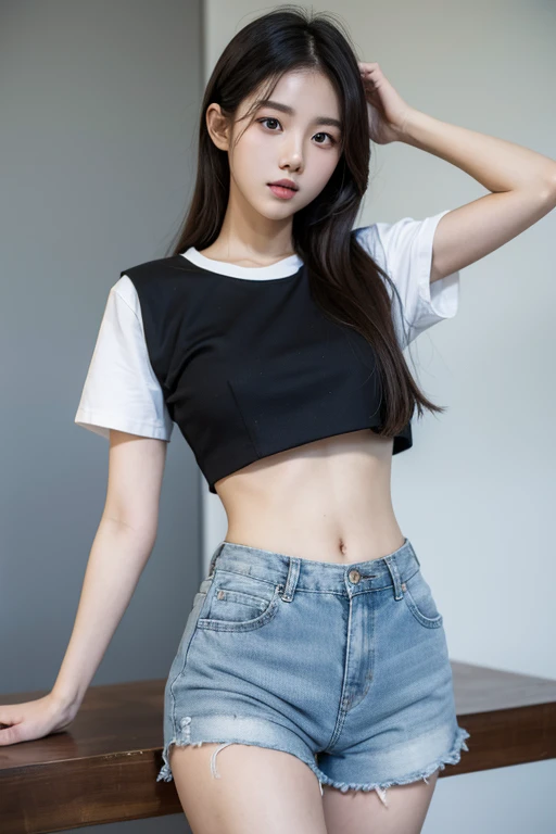 Wear crop tops,Big Korean girl in shorts,side