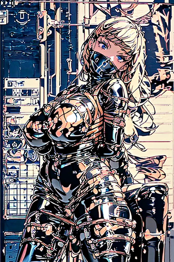 (((Full body latex bondage suit))),(((masterpiece, Highest quality))),(((alone:1.2))),(((One girl:1.2))),32K Wallpapers, Very detailed,(((((portfolio))))),(((((close))))),(((((breast enhancement))))),((((More Angles)))),(((highlight))),(((completion. Detailed face))),((((Very talented)))),(((((The most complex machine))))),(((Genius Mechanic))),((Overall colorful)),(((((Huge breasts,nsfw,((BDSM)),((latex bondage))