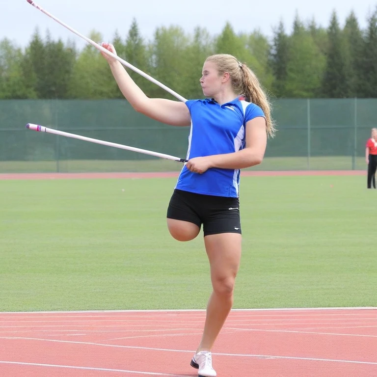 1girl, amputea, throwing a javelin, sports uniform, athletics field