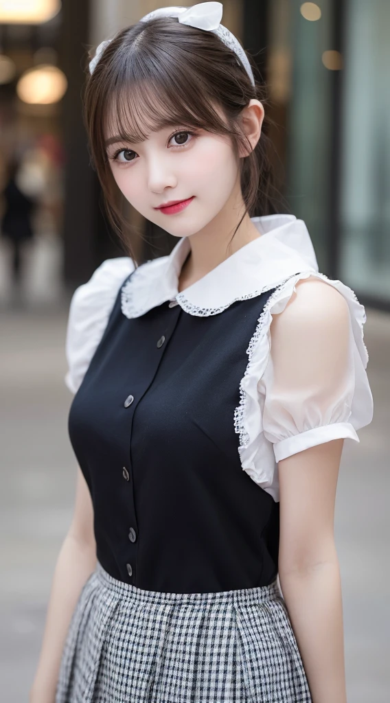 Tabletop, Highest quality, shape, Very detailed, finely, High resolution, 8k wallpaper, 完璧なダイナミックな構shape, Beautiful and exquisite,ランダムなcute髪,,Natural color lip、20-year-old girl、cute、Looking into the camera,Always blur the background,Perfect and beautiful face,Slim face and figure,Big eyes、Putting on gal makeup,Small face,Shooting from below、Blurred Background,Elegant feminine face、Cyberpunk Fashion、smile、Change pose randomly、Randomly change the shooting angle and position、One person、Lolita Fashion、Cinderella、Real Photo、Raw photo