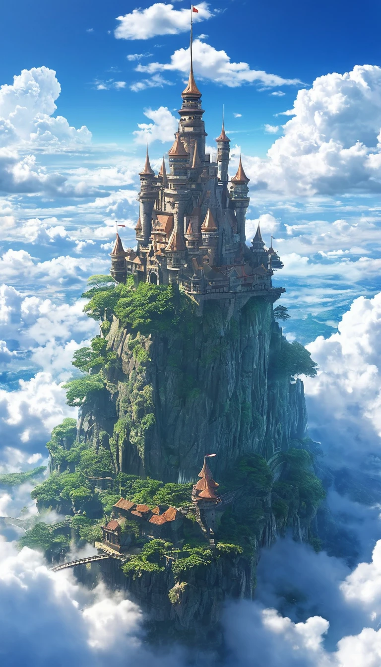 Realistic high quality photos、Laputa: Castle in the Sky, towering above the clouds、