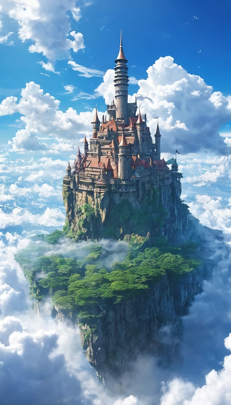 Realistic high quality photos、Laputa: Castle in the Sky, towering above the clouds、