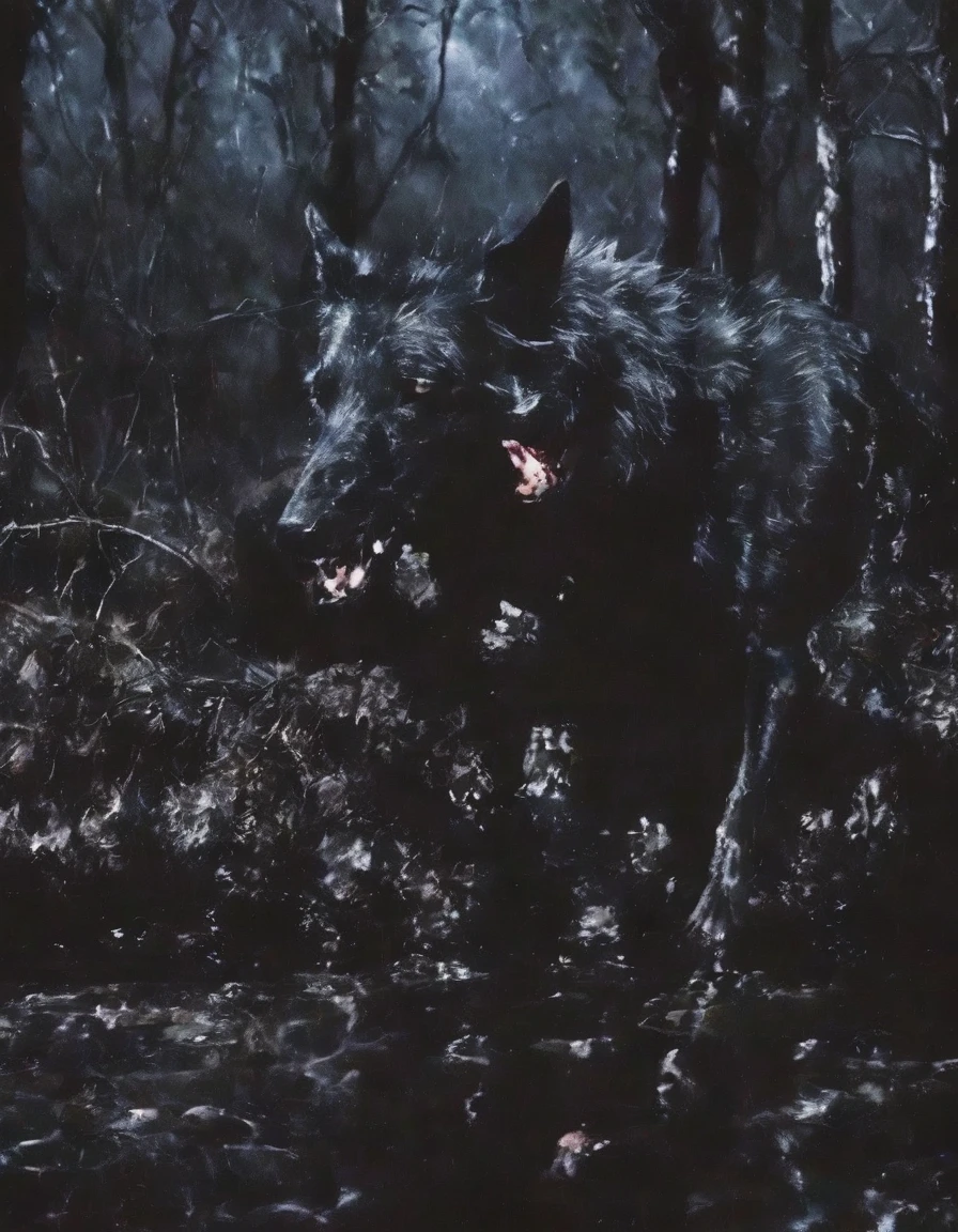 dog in dark forest, redV style