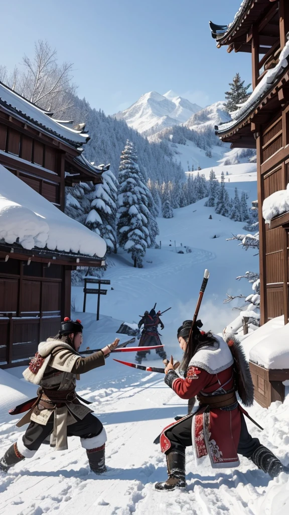 In the snow、Rival warlords are engaged in fierce battles
