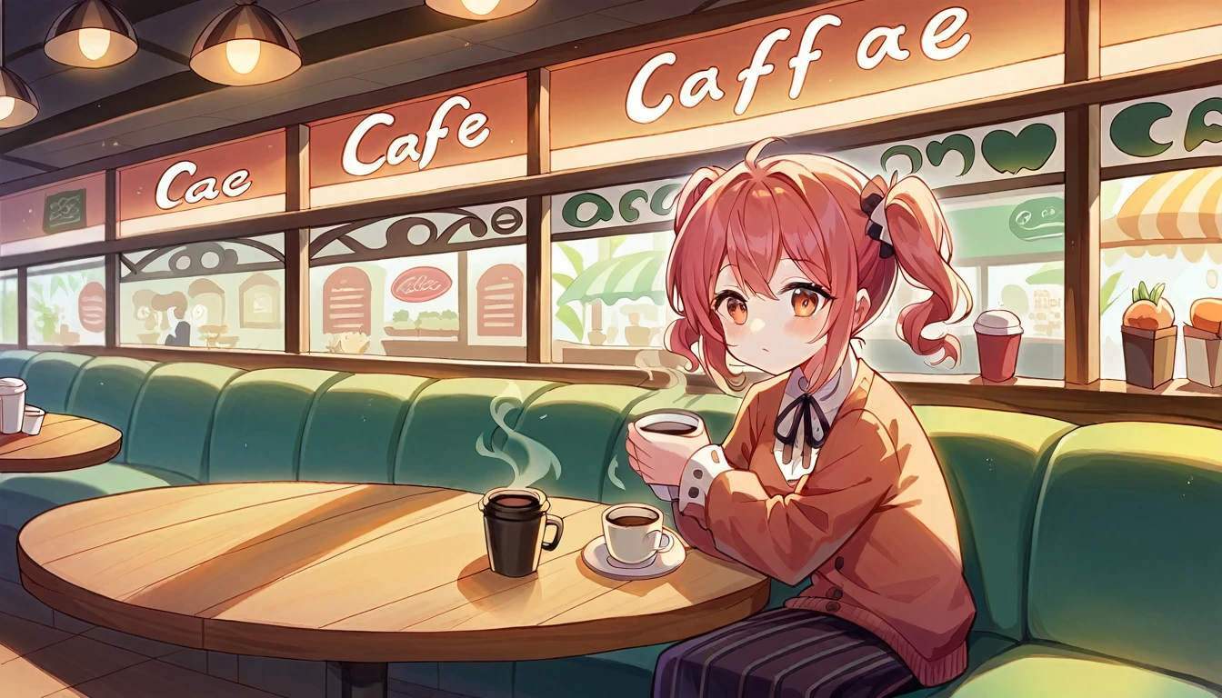 Illustration of a restaurant with a bar and a bar with red stools, cozy Cafe background, detailed an empty jazz Cafe, Cafe lighting, Cafe interior, coffee shop, Diner Background, Random background scenes, fantasy Izakaya background, Izakaya background, sitting alone in a Cafe, Cafe, mysterious coffee shop girl, Speakeasy bar background, 2D Game Environment Design