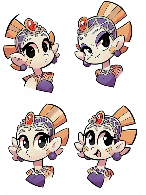 Cute and humorous Q version Chinese girl，big eyes，sticker，6 different facial expressions，expression board，Various poses and expressions，Anthropomorphic style，Ancient and classic style，Showing a variety of emotions，Cartoon illustration，Vector illustration, (Nine Palace Grid Layout: 1.5)，(White background:1.5)，Clear outline，Perfect details，Clear boundaries，No crossover