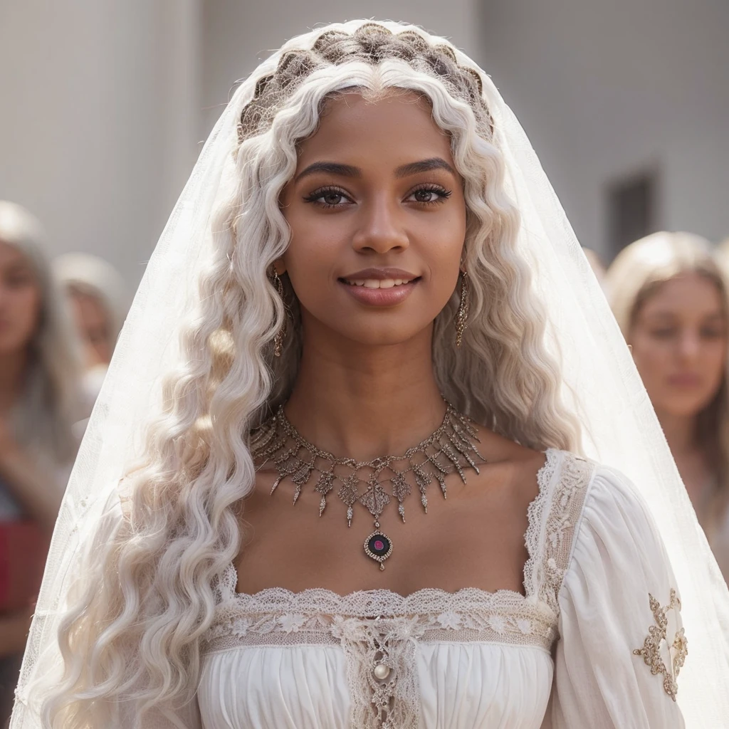 Very Beautiful black young woman with curly white hair