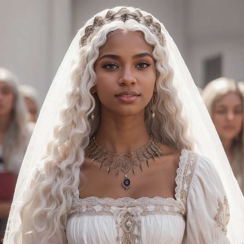 Very Beautiful black young woman with curly white hair