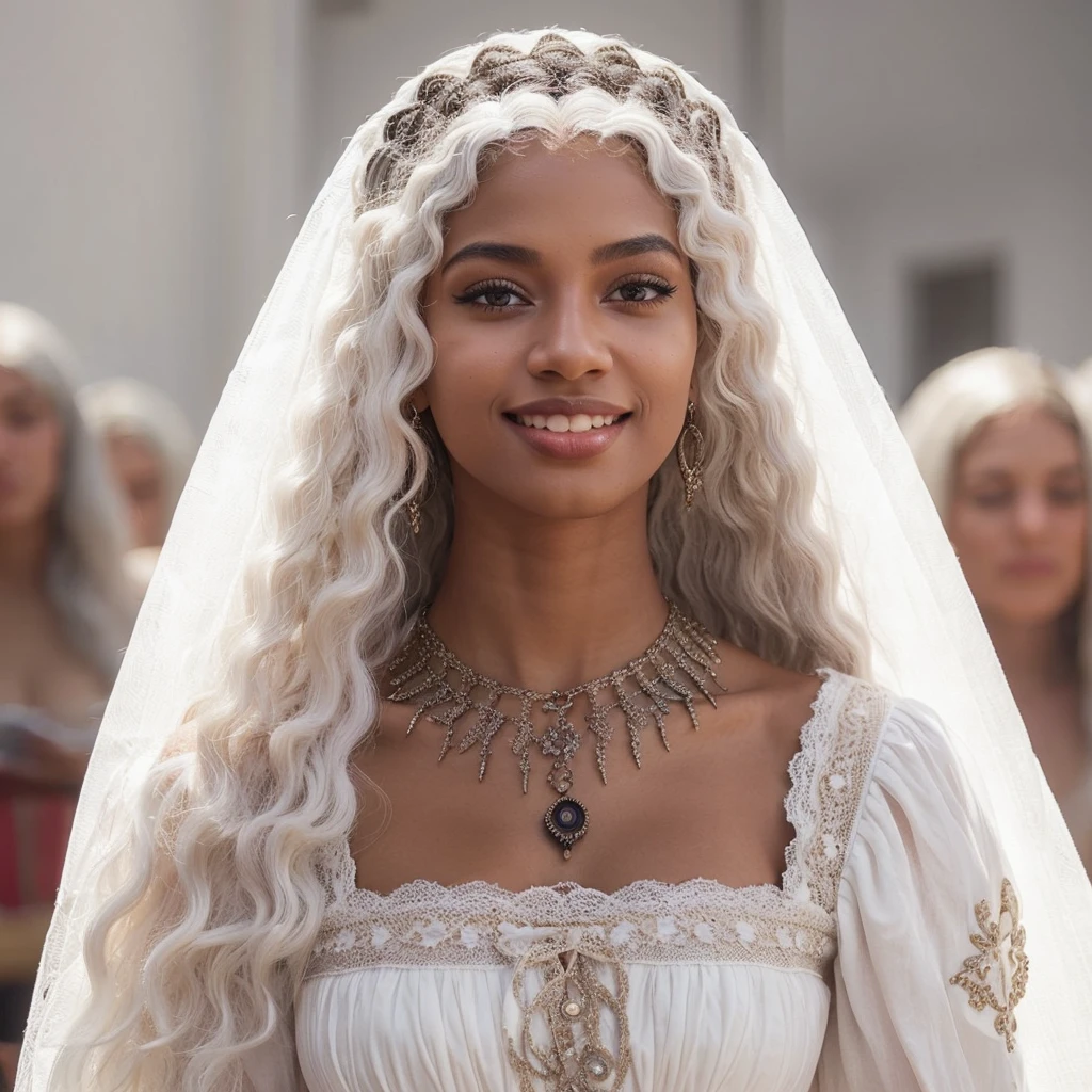 Very Beautiful black young woman with curly white hair