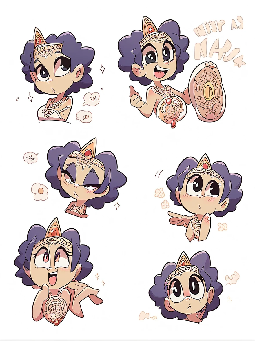 Cute and humorous Q version Chinese girl,big eyes,sticker,6 different facial expressions,expression board,Various poses and expressions,Anthropomorphic style,Ancient and classic style,Showing a variety of emotions,Cartoon illustration,Vector illustration, (Nine Palace Grid Layout: 1.5),(White background:1.5),Clear outline,Perfect details,Clear boundaries,No crossover