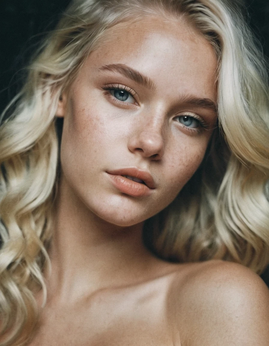 b&exist, Instagram photos, Portrait at 26.o blonde existoman, Perfect and detailed eyes, Natural skin, hard shadoexists, Film Grain