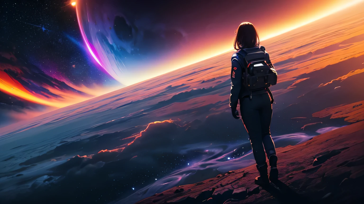 (masterpiece:1.5),(highest quality:1.5),(HDR:1.3),ambient light,ultra-high quality,(ultra detailed original illustration),8k,nsfw,(((((1 girl, back view))))),(****************:1.2), (back view:1.1), (flowing space suit:1.0), (long hair floating:1.1), (cosmic background:1.3), (starry sky:1.2), (nebula clouds:1.2), (galaxy swirls:1.1), (space station:0.9), (asteroid field:0.8), (ringed planet:1.0), (distant sun:0.9), (colorful cosmos:1.2), (deep space:1.1), (zero gravity:1.0), (astronaut pose:1.1), (holographic interface:0.9), (space debris:0.7), (celestial bodies:1.0), (cosmic dust:0.8), (northern lights effect:1.0), (lens flare:0.9), (digital painting style:1.1), (vibrant colors:1.2), (high contrast:1.0), (glowing edges:1.1), (detailed textures:1.0), (atmospheric perspective:0.9), (sci-fi elements:1.0), (wide angle view:1.0), (rule of thirds:0.9), (dark background:1.1), (pinpoint stars:1.0)