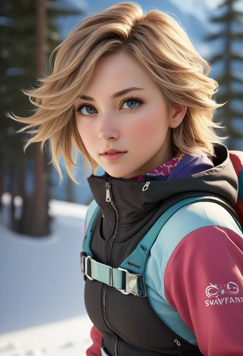 8K resolution, masterpiece, Highest quality, Award-winning works, unrealistic, Final Fantasy, Royal Jewel,Photorealistic by Midjourney and Greg Rutkowski, , elegant, Very detailed, Delicate depiction of hair, Miniature Painting, Digital Painting, Art Station, Concept Art, Smooth, Sharp focus, , nature, Clear shadows, Full body portrait, 22-year-old woman, , Height: 170cm, Large, firm, swaying bust, Ski resort, Snow Mountain, Female Snowboarder,Olympian snowboarder, Snowboard Giant Slalom, Ski resort, slalom, Flashy snowboarder's clothing, Complex construction, Snowboarding, Snowboard down a steep slope, Glide, erotic, One sexy woman, healthy shaped body,,