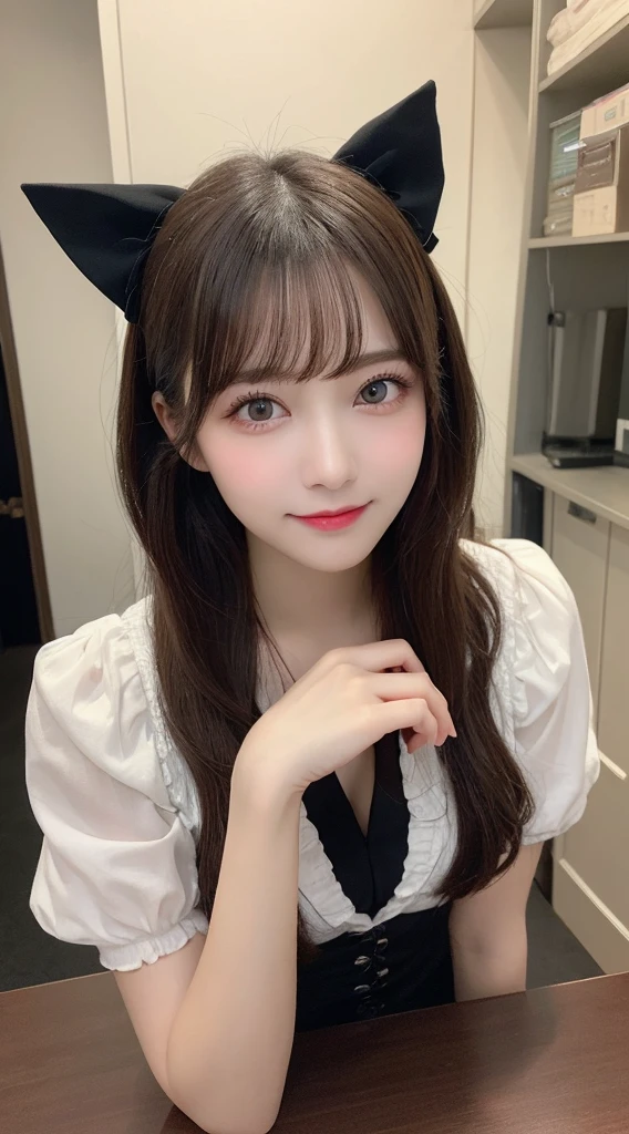 Tabletop, Highest quality, shape, Very detailed, finely, High resolution, 8k wallpaper, 完璧なダイナミックな構shape, Beautiful and exquisite,ランダムなcute髪,,Natural color lip、20-year-old girl、cute、Looking into the camera,Always blur the background,Perfect and beautiful face,Slim face and figure,Big eyes、Putting on gal makeup,Small face,Shooting from below、Blurred Background,Elegant feminine face、Cyberpunk Fashion、smile、Change pose randomly、Randomly change the shooting angle and position、One person、Lolita Fashion、Cinderella、Real Photo、Raw photo