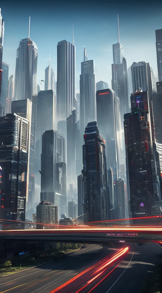 Style: Concept art. The scene: Futuristic cityscapes with towering skyscrapers and sleek aerodynamic vehicles speeding through the air. High-resolution OLED GUI interfaces in the building&#39;s windows are filled with transparent data visualization infographics showing everything from weather patterns to traffic flow. Colors are saturated and vibrant, with warm pinks and purples dominating the skyline. The overall effect is both beautiful and awe-inspiring.