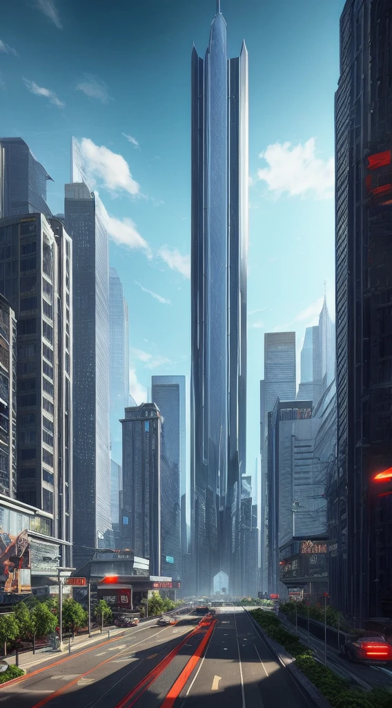 Style: Concept art. The scene: Futuristic cityscapes with towering skyscrapers and sleek aerodynamic vehicles speeding through the air. High-resolution OLED GUI interfaces in the building's windows are filled with transparent data visualization infographics showing everything from weather patterns to traffic flow. Colors are saturated and vibrant, with warm pinks and purples dominating the skyline. The overall effect is both beautiful and awe-inspiring.