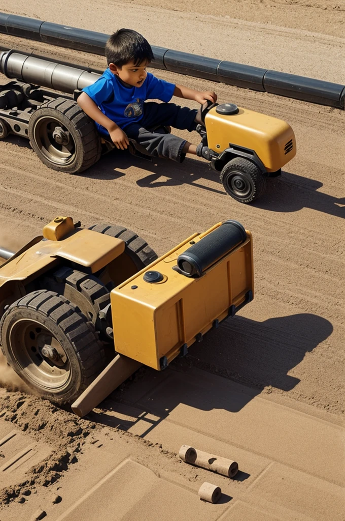 A kid being run over by a steamroller