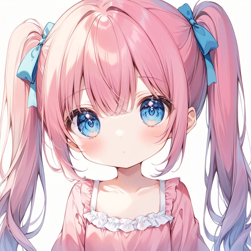 Cute Girls、small、Twin tails、Pink Hair、Pink dress、Big eyes、Light blue eyes、1 person