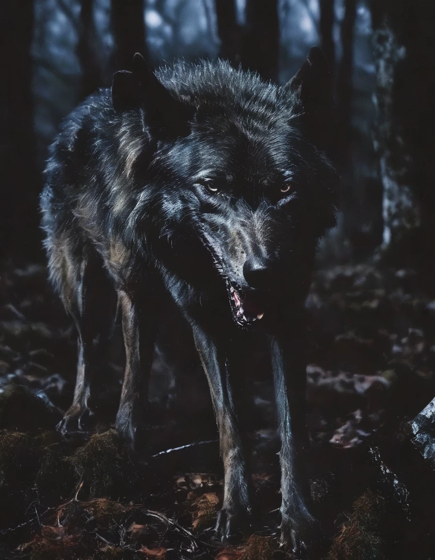 wolf in dark forest