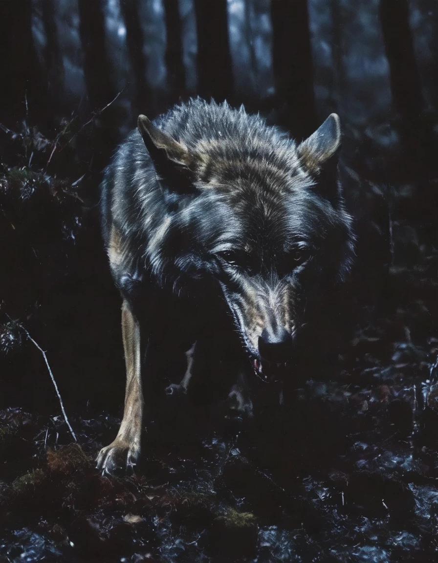 wolf in dark forest
