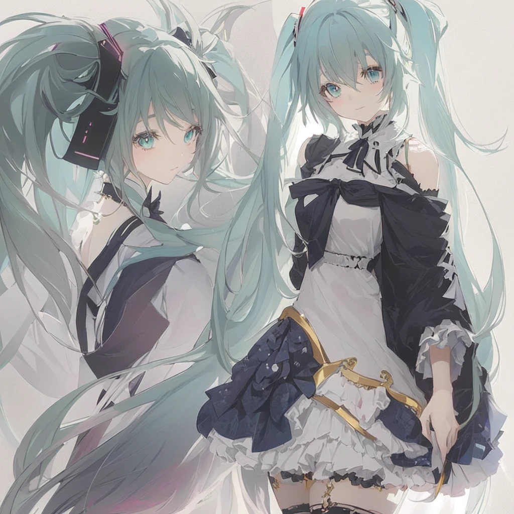 Anime-style image of a woman with long hair and a dress, by Shimo, Pixiv, Vocaloid, digital art on Pixiv, Pixiv style, Pixiv contest winner, Zerochan Art, hatsune miku, trending on artstation Pixiv, Anime Style 4k, mikudayo, Vermilion and light blue, trending on Pixiv