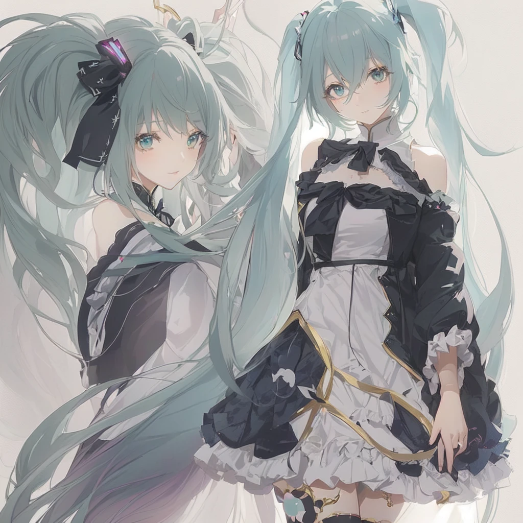 Anime-style image of a woman with long hair and a dress, by Shimo, Pixiv, Vocaloid, digital art on Pixiv, Pixiv style, Pixiv contest winner, Zerochan Art, hatsune miku, trending on artstation Pixiv, Anime Style 4k, mikudayo, Vermilion and light blue, trending on Pixiv