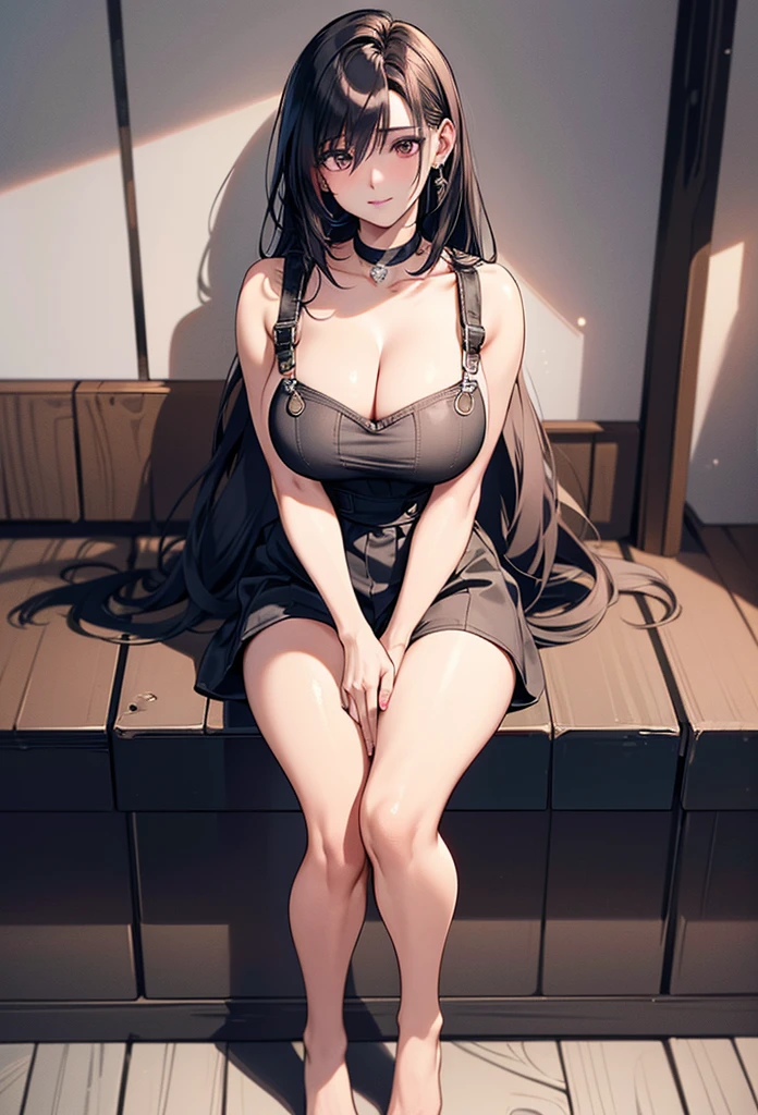 30 years old,1 mature woman,hyperrealistic, 8k, (extremely detailed 8k), (very delicate and beautiful), (masterpiece), (better quality:1.0), (ultra high resolution:1.0), (masterpiece, best quality),cute,black hair,big breasts,ponytail,POV,overalls,full body