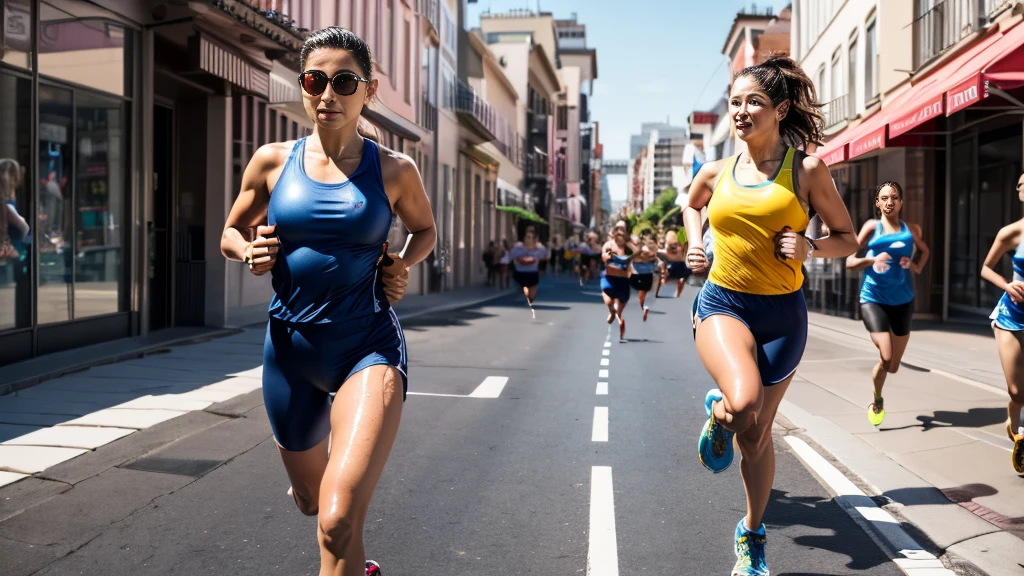 Olympic、Athletics、Women's Marathon、short chestnut hair、Tanned detailed skin、Beautiful and voluptuous、非常にhealthyでAthletic abilityの高いyoung女性が、SoakingWetClothey body is wet:1.9)、With a look of pain、Under the scorching sun、(Running through the city streets:1.9)、ぴったりとしたクロップ丈のTank top、Play shorts、running シューズを履き、Muscularの体格と形の良い曲線は、激しいtrainingによって強調されています。(Highest quality、8K、High resolution、masterpiece:1.2)、Super detailed、(Real、Photorealistic、Photorealistic:1.37)、Highly detailed facial features、Beautifully detailed eyes、Beautifully detailed lips、Highly detailed eyes and face、Long eyelashes、Athletic ability、Muscular、healthy、Slender、Tightened、Tightened、Tightened、6 Pack Abs、Curvaceous、Hourglass body type、young、Perfect Skin、Glowing Skin、Sweat、Heavy breathing、A tense look、bliss、intoxication、running、Uphill、Cityscape、Fiery sunlight、City、Fitness、training、Sportswear、Tank top、Play shorts、runningシューズ、