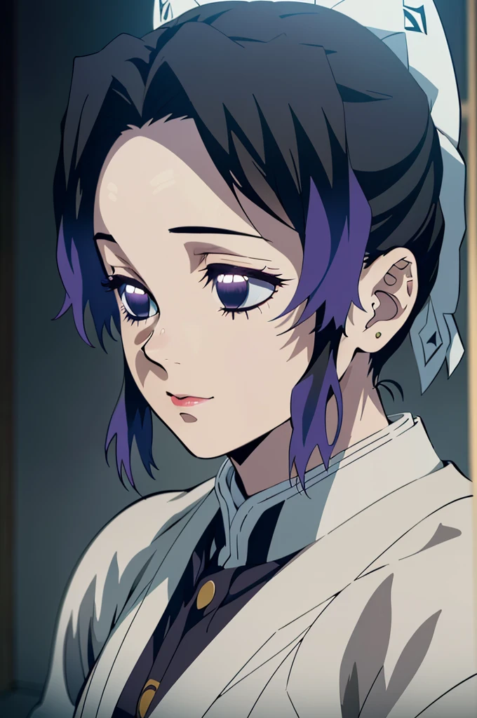 1girl, anime style, shinobu kocho, ripped kimono, beautiful detailed eyes, beautiful detailed lips, extremely detailed face, long eyelashes, pastel colors, (best quality,4k,8k,highres,masterpiece:1.2),ultra-detailed,(realistic,photorealistic,photo-realistic:1.37),vibrant colors,soft lighting,intricate details,elegant,graceful