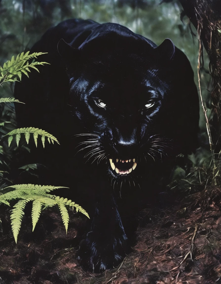 giant black panther in dark forest