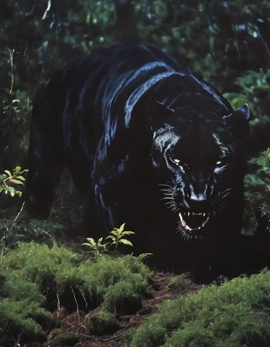 giant black panther in dark forest